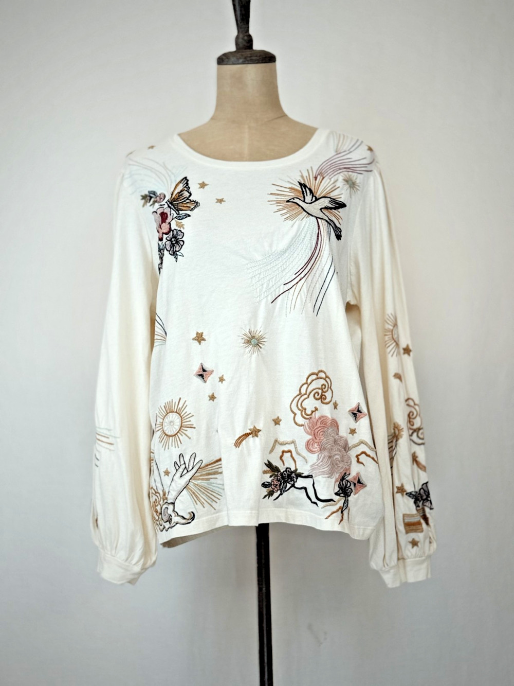 NWT Johnny Was Ivory Embroidered Long Sleeve Top LARGE #1-0158